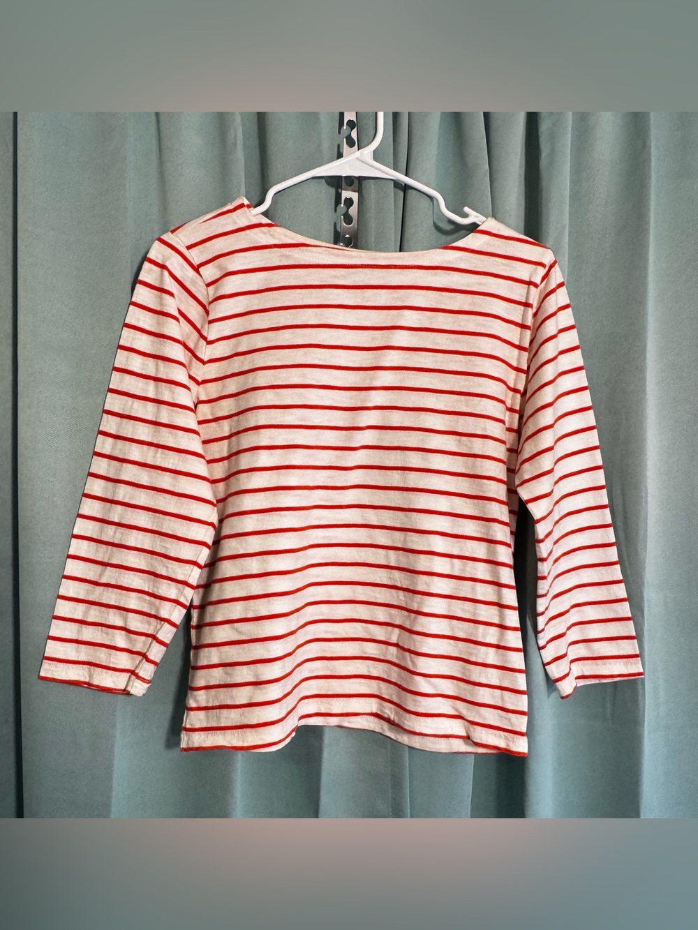J.Crew Red/White Striped Boatneck Top 3/4 Sleeve Cotton Tee Size Small